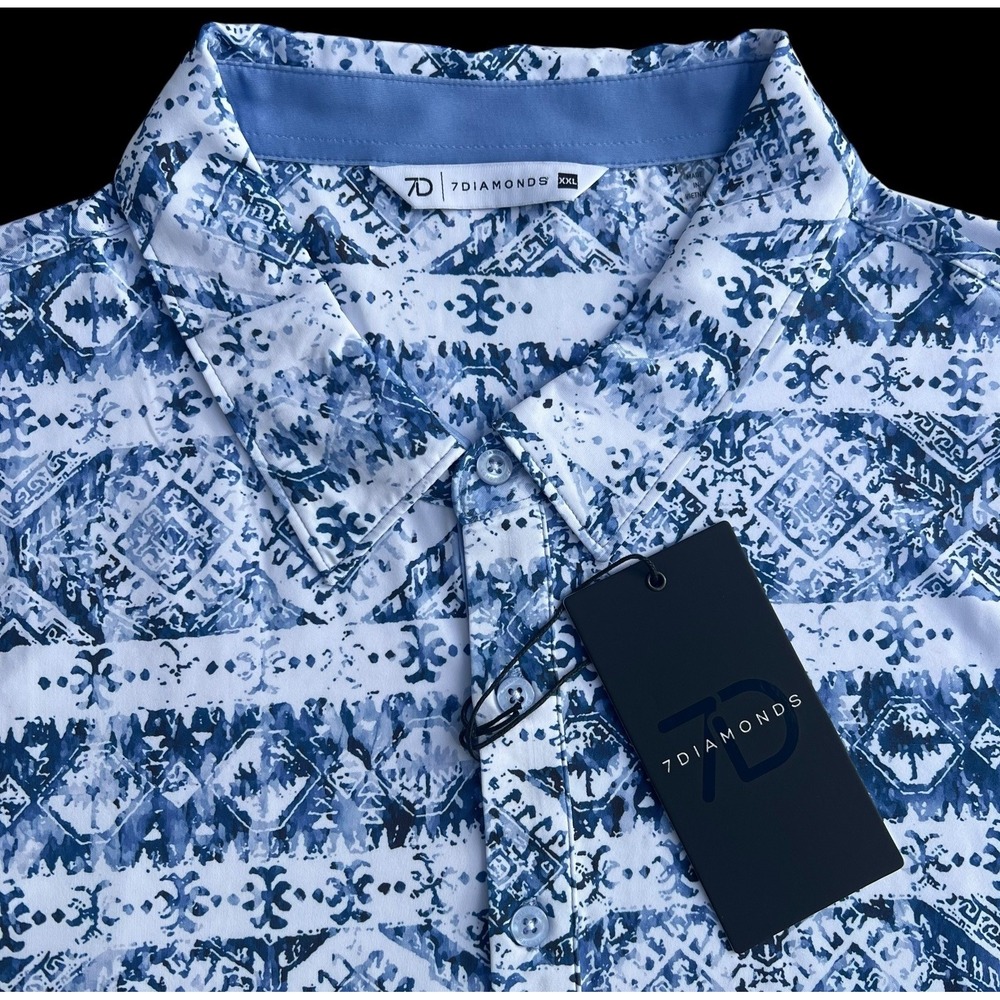 7 Diamonds Men's Golf Polo Shirt  Wicking Anti-Microbial Stretch Geometric 2XL